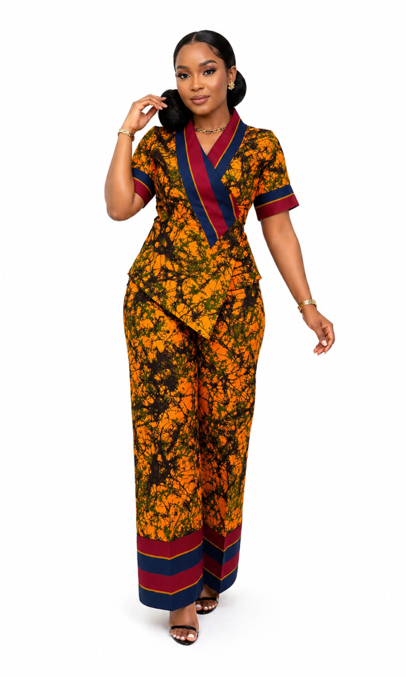 DORA ASYMMETRIC WRAP TWO-PIECE SET - YELLOW/MULTICOL