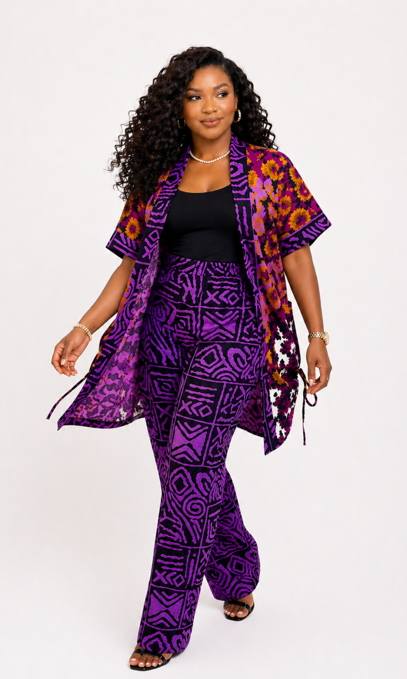 NYLA KIMONO & PANT SET (MAGENTA)