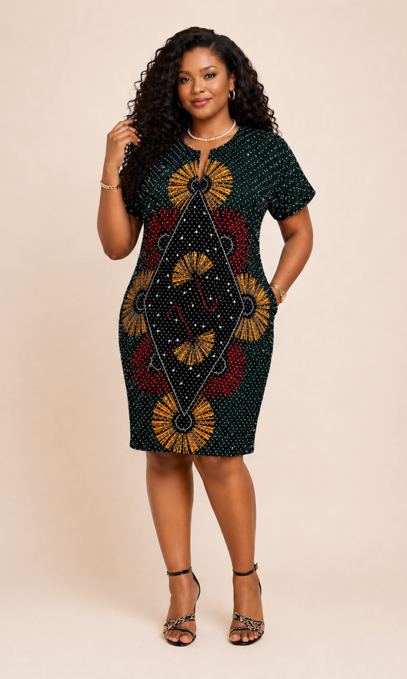 NINA ANKARA EMBELLISHED SHIFT DRESS - GREEN