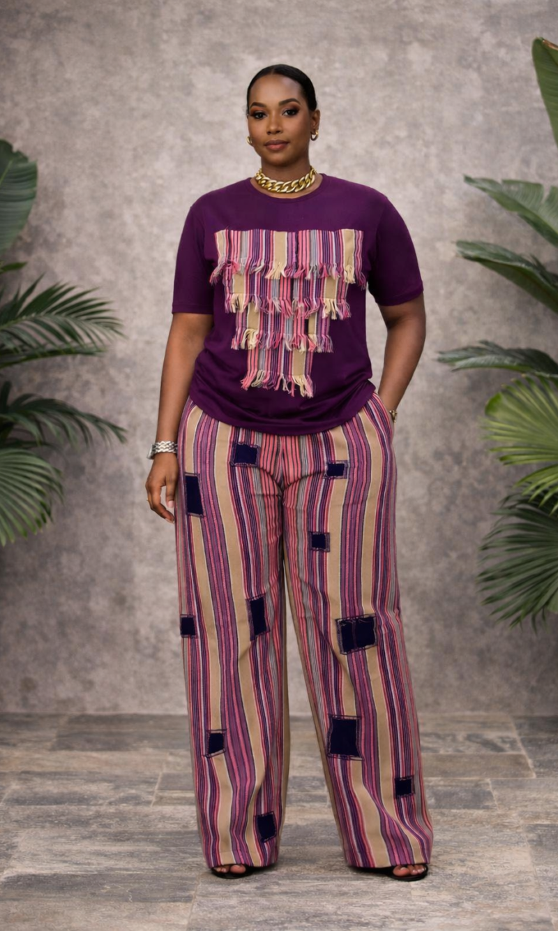 ADA FRINGE TWO-PIECE PANT SET - PURPL