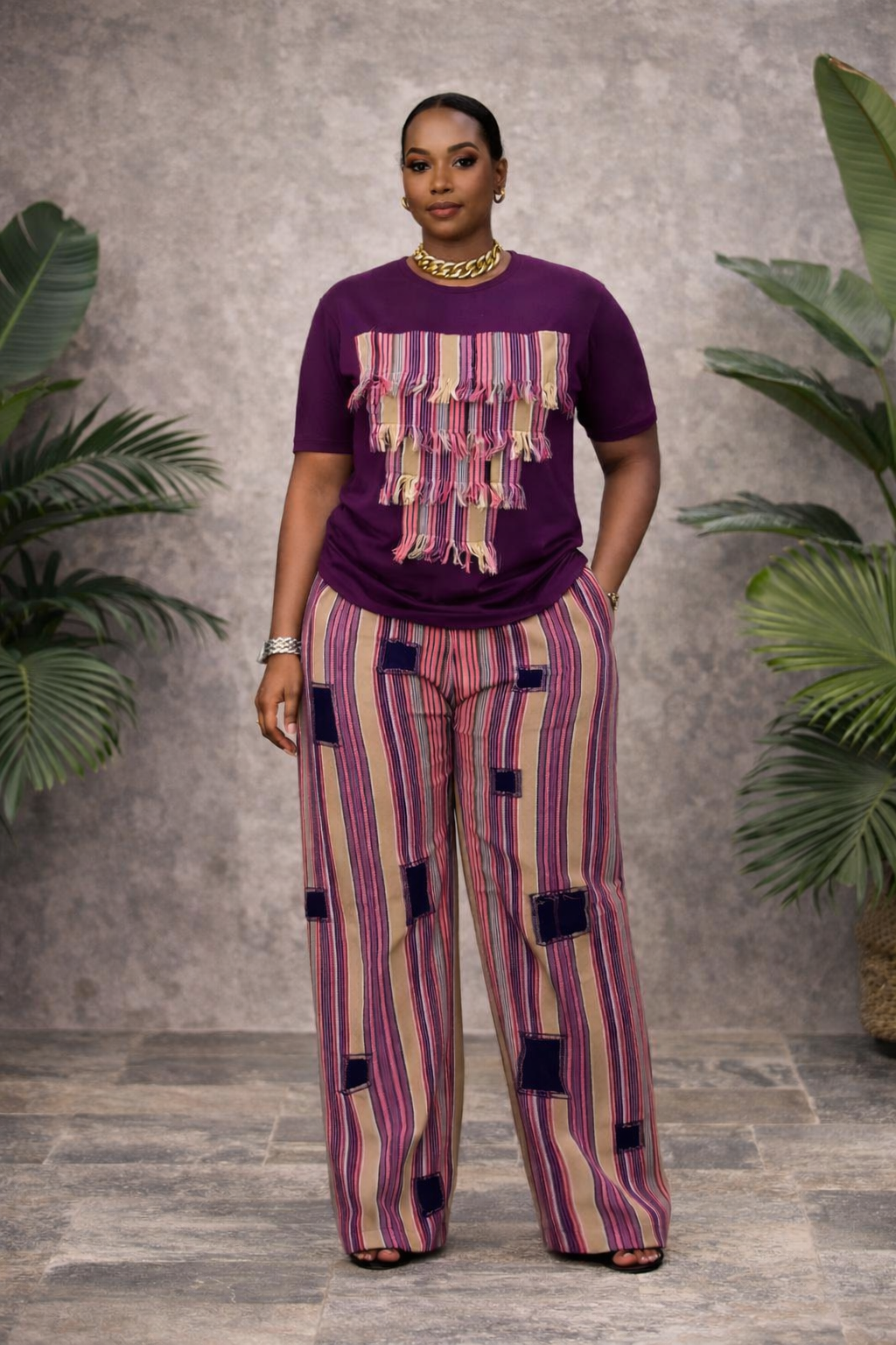 ADA FRINGE TWO-PIECE PANT SET - PURPL
