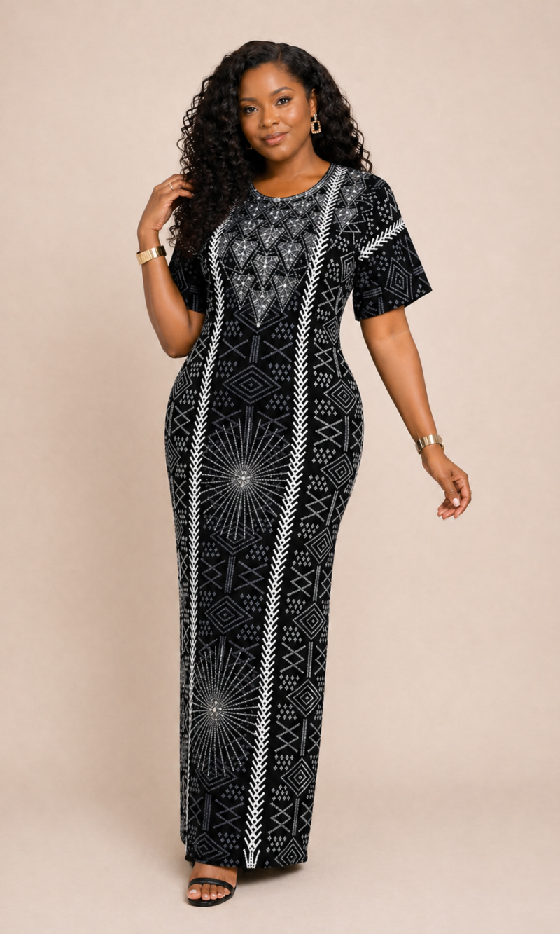 EMBELLISHED ANKARA BUBU DRESS