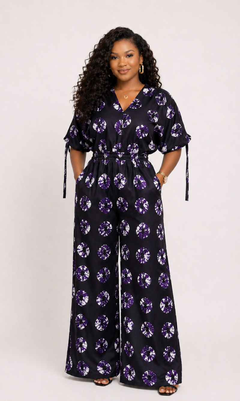 LOVE WIDE-LEG JUMPSUIT - PURPLE PRINT